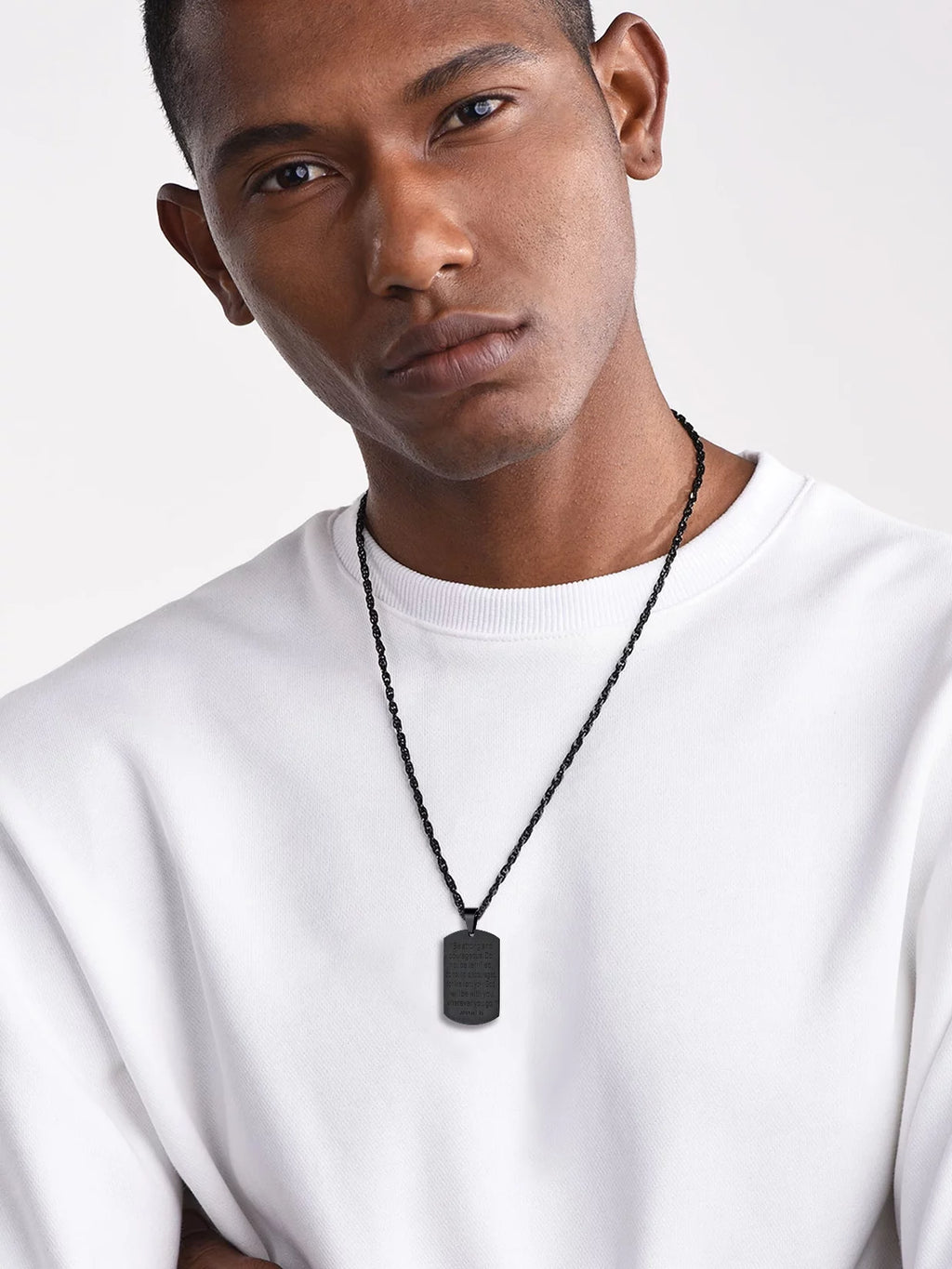 Men'S Black Cross Necklace Stainless Steel Dog Tag Necklace Christian Serenity Prayer Necklace Inspirational Jewelry Gift