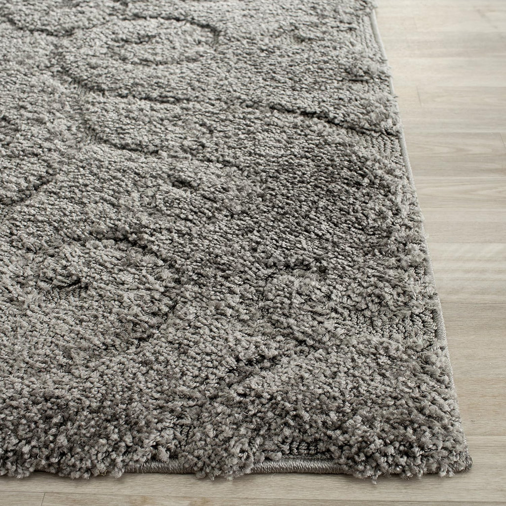 SAFAVIEH Florida Shag Collection Area Rug - 6'7" Square, Grey, Scroll Design, Non-Shedding & Easy to Clean, High-Low Plush Pile, Ideal for Living Room, Bedroom, Dining Space (SG455-8013)