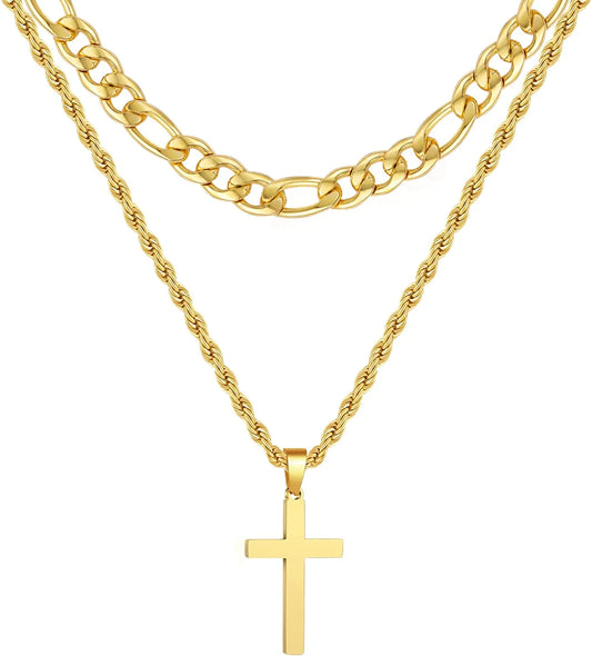 First Communion Graduation Fathers Day Jewelry Gifts for Men Boys Teen Dad Son Silver Cross Necklaces Stainless Steel Cross Pendant Chain Dad Him Kids Catholic Religious Christian Birthday